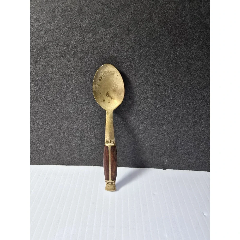 6 Thailand Brass/ Bronze Tea spoons  with Teak Handle And Matching Letter Opener